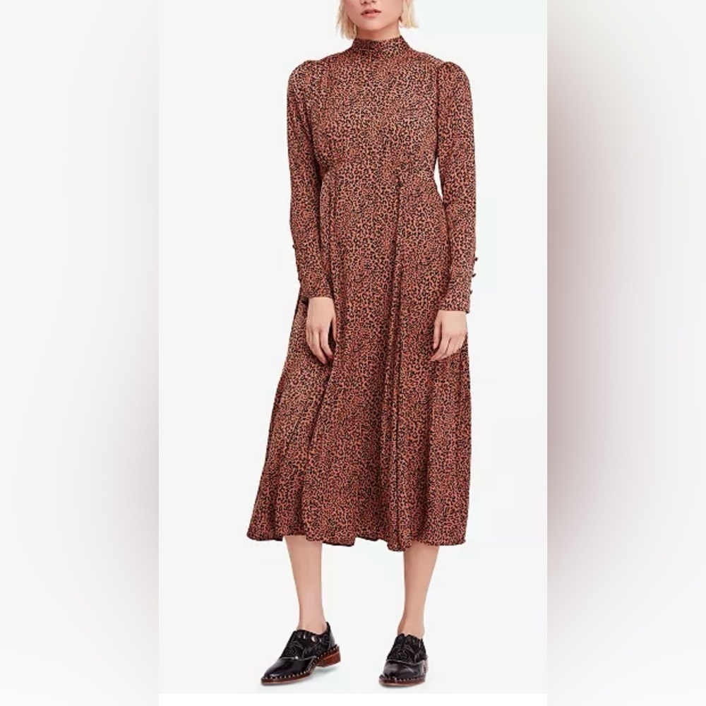 Free People Long Sleeve Red Patterned Dress Size 4